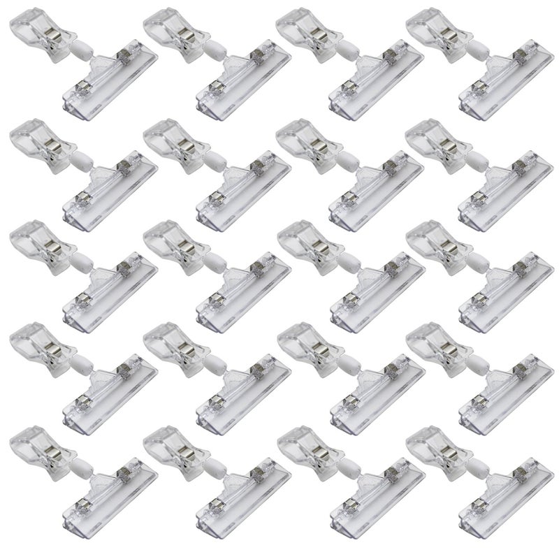 LJY 20-Pack Clear Plastic Rotatable POP Clip-on Style Merchandise Sign Display Clip Tag Holders - Image 1